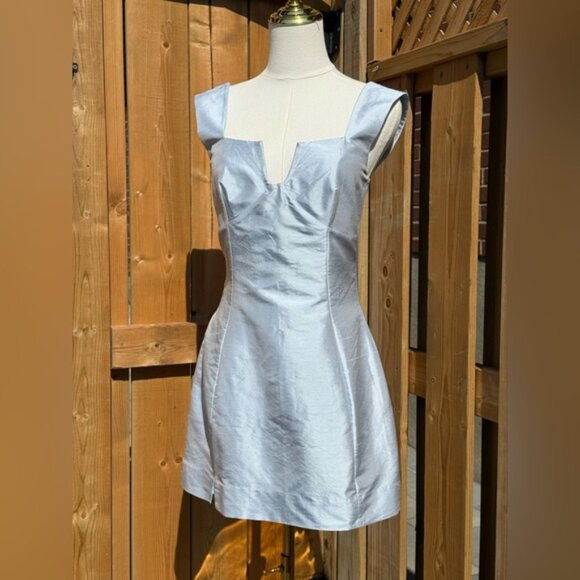 🆕 CULT GAIA 🧿 NWOT Marizia Silk-Dupioni Mini Dress, Coastal Blue - Sz US 2 - Picture 11 of 16